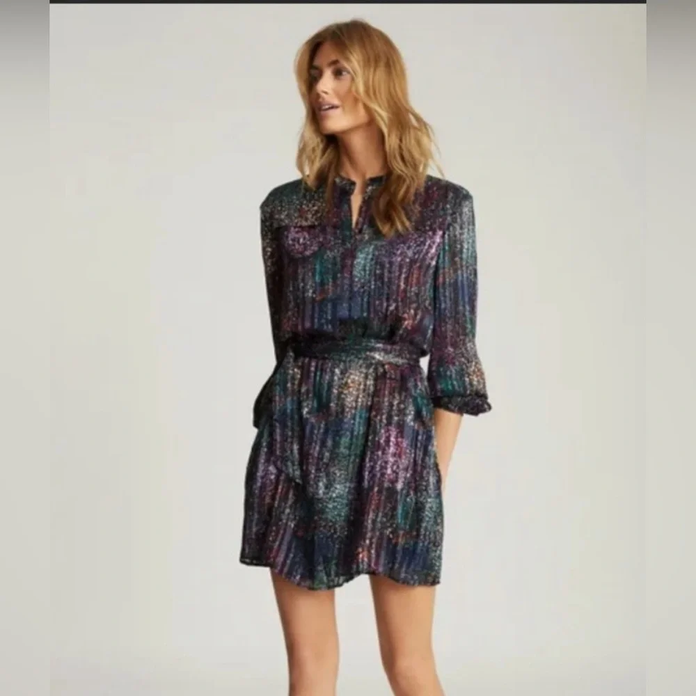 Reiss IslaBlack Metallic High Neck Shift Dress 12